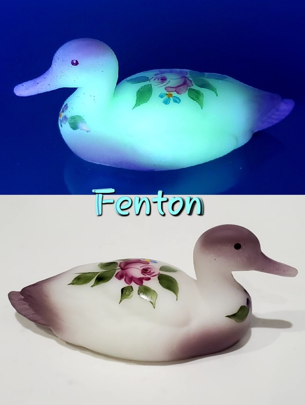 Rare Fenton Burmese Custard Uranium Satin Handpainted Purple Mallard Duck SIGNED